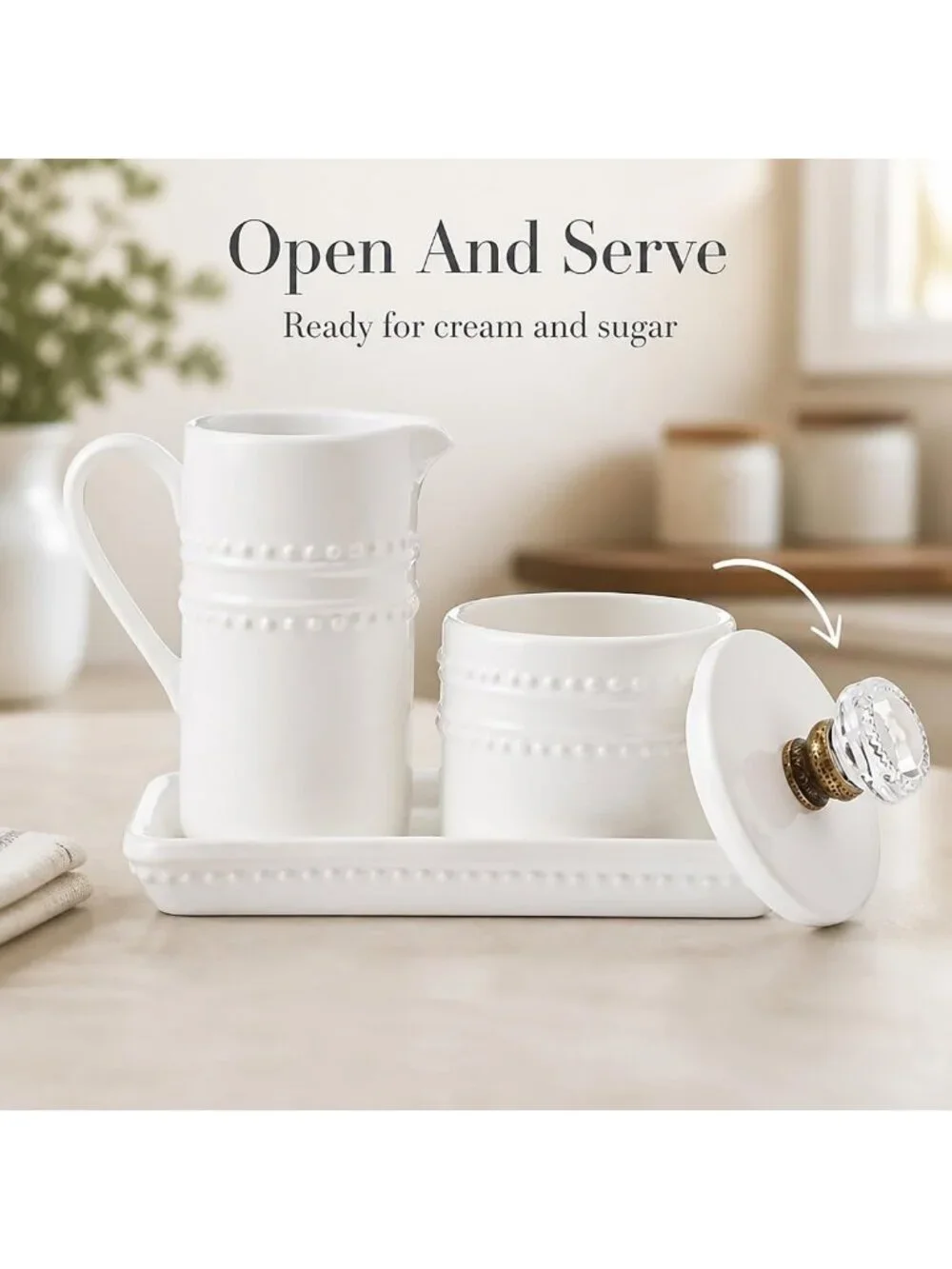 Farmhouse Vintage Cream and Sugar Set - Rustic Doorknob Design, One Size, White